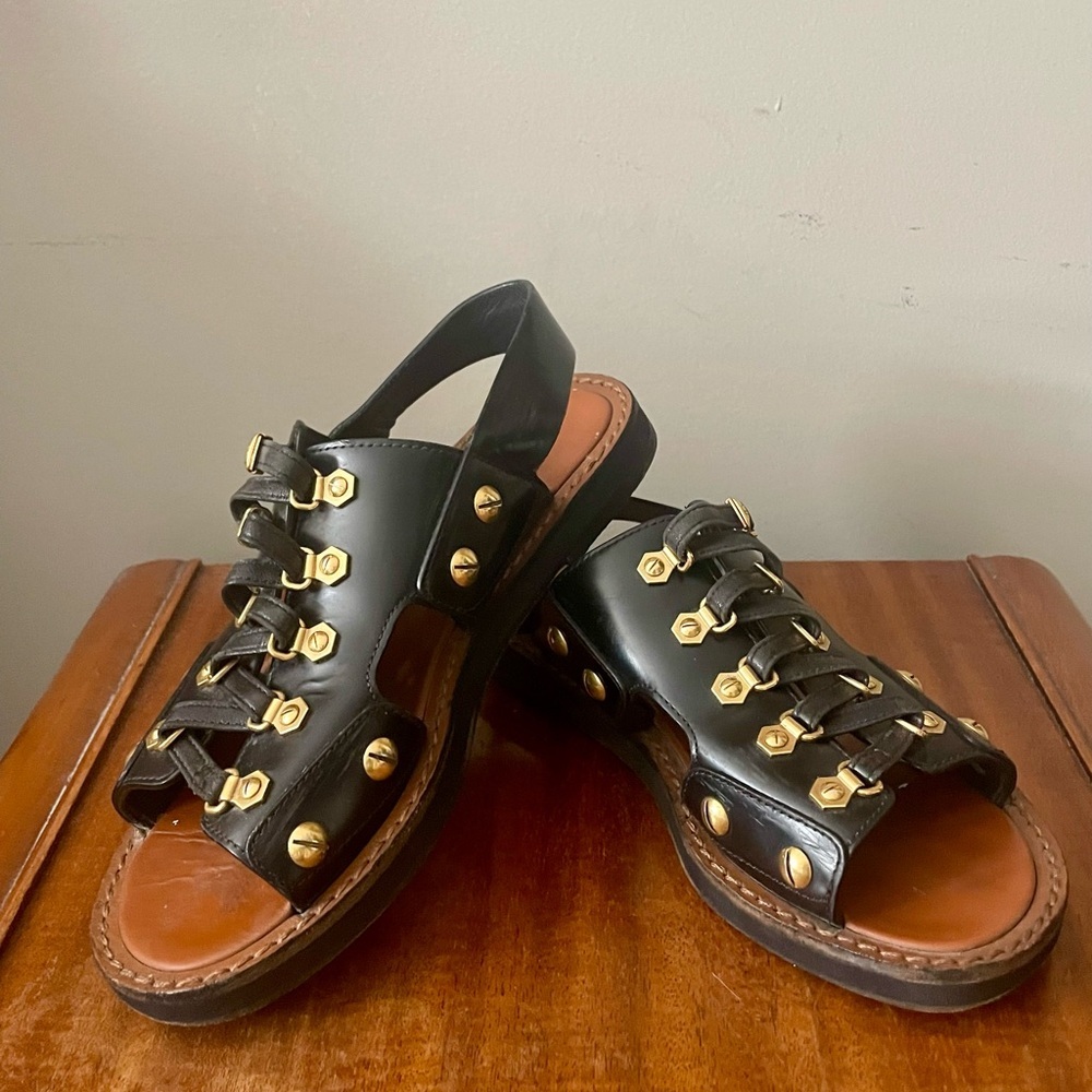 Dior Leather Slingback Sandals w/Hardware, leather lace, Bee Accents, logo, 36